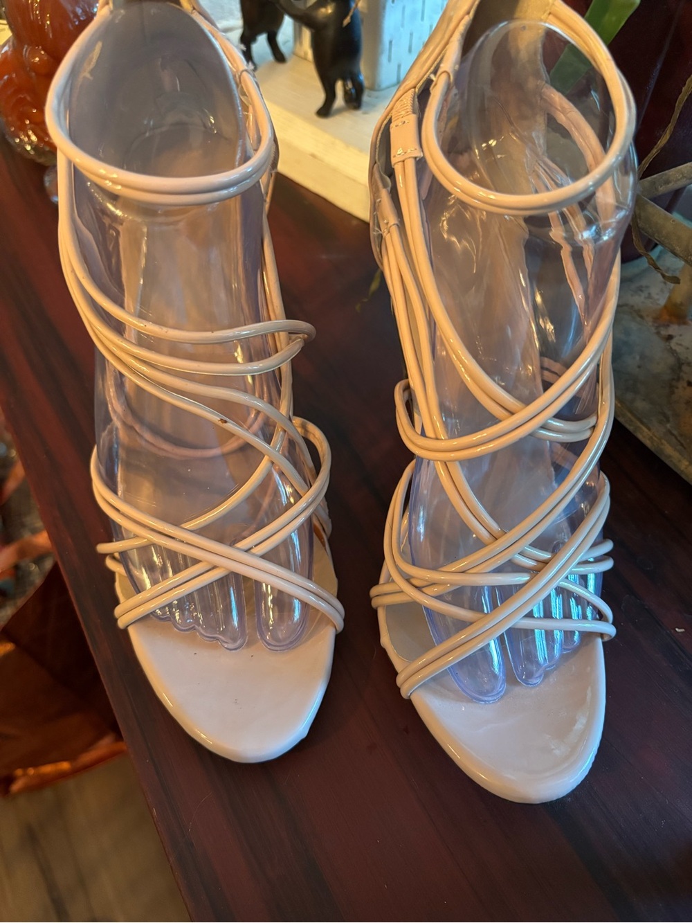 Women's Nude Strappy High Heel Sandals 11 - Picture 2 of 9